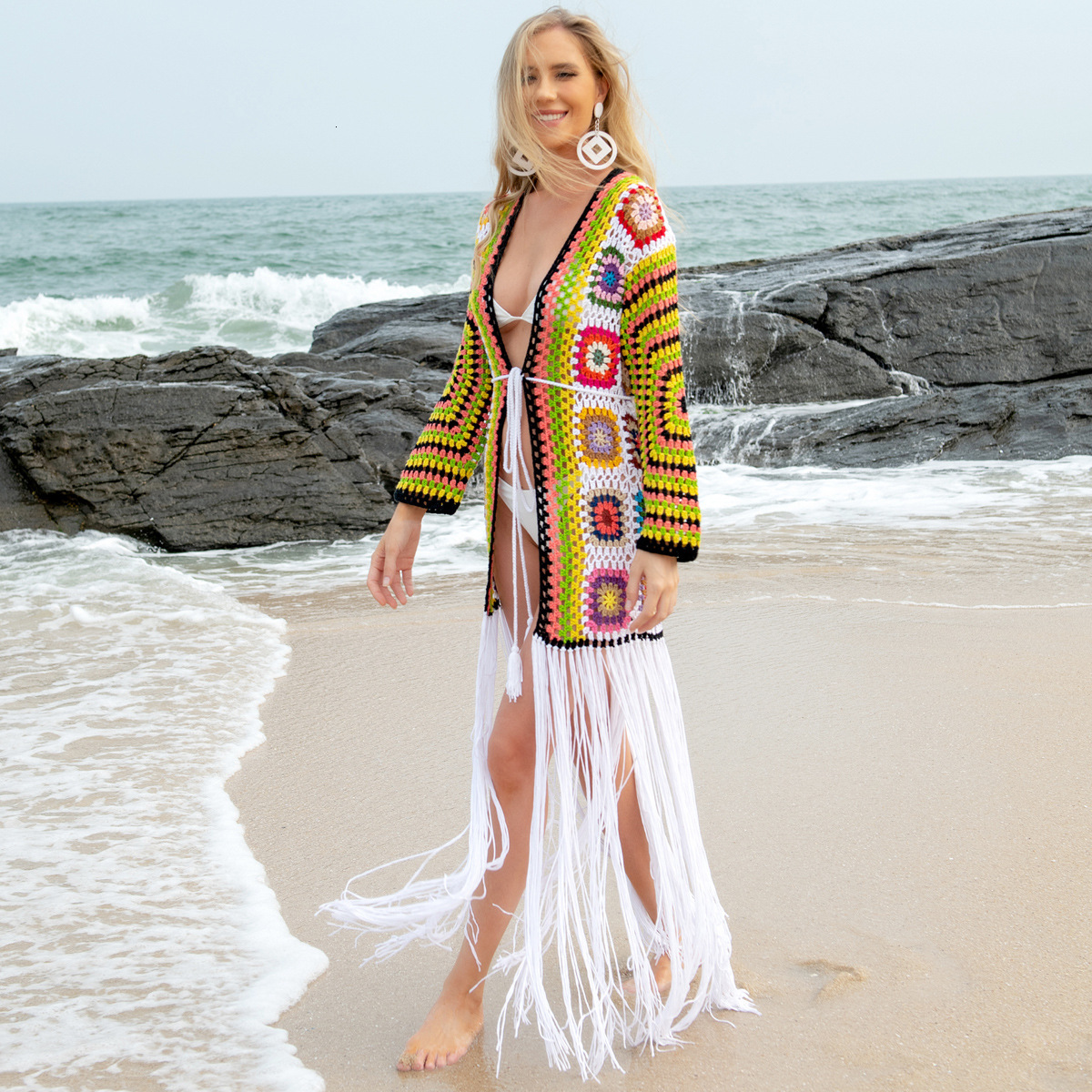 2025 New Women's Designer Spring/summer Beach Sunscreen Cover Beach Skirt Large Handmade Hook Hollow Sexy Cardigan Long Skirt