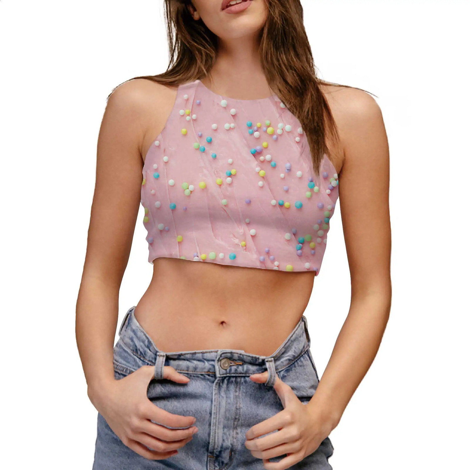 3D Print Woman Clothing Ice Cream Graphic Vest Lovely Clothes Round Neck Sleeveless T-shirt Funny Sexy Summer Girl Crop Top 250116