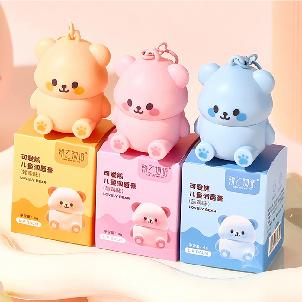 Colorless Strawberry Bear Cute Lip Balm Honey Lipstick Moisturizing Nourishing Lipstick Blueberry Children for Men and Women 250121
