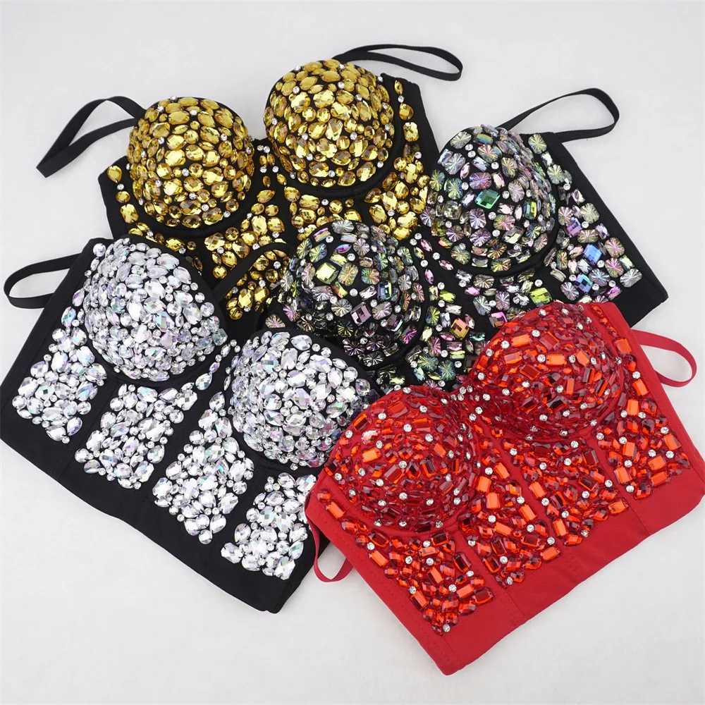 Heavy Beadings Lady Corset Rhinestones Charming Bustier Colorful Acrylic Stone Nightclub Party Sexy Female Camis Women Crop Tops W250120