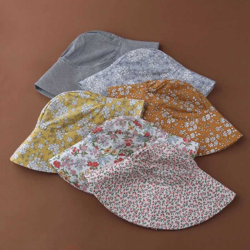 New Unisex Summer Baby Sun Hat Baby Girls Boys Caps Vintage Floral Bonnet Children Kids UV Protection Beach Bucket Hats M250121