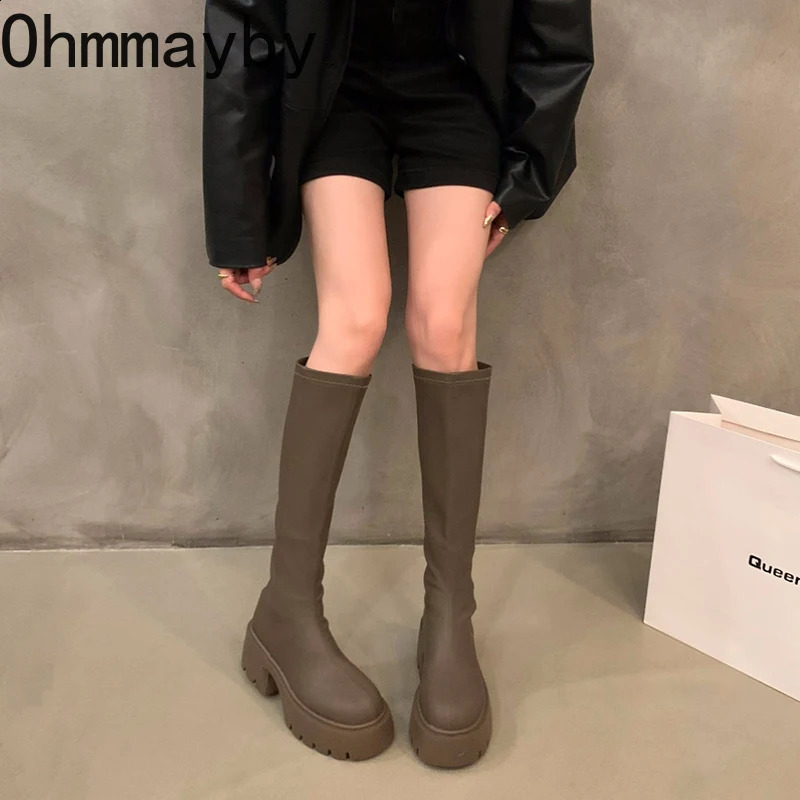 Platform Women KneeHigh Boots Fashion Zippers Shoes Autumn Winter Thick Heel Womens Knight Long Booties 250117