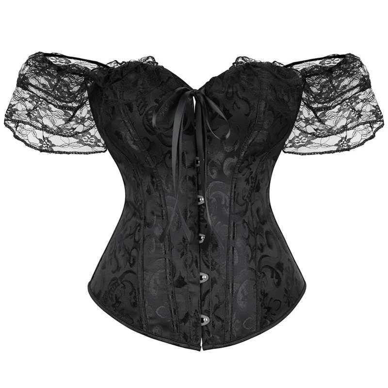 Lace Short Sleeves Overbust Corset Red Black White Beige Green Corselet Steampunk Waist Bustier Top Corset W250120