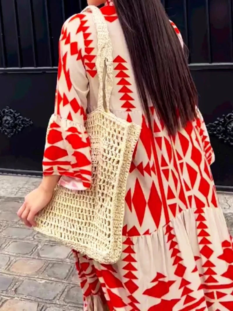 Boho Summer Maxi Dress Women Vintage Buttons Long Sleeve Elegant Holiday Beach Long Loose Dresses Female Casual Vestidos 250122