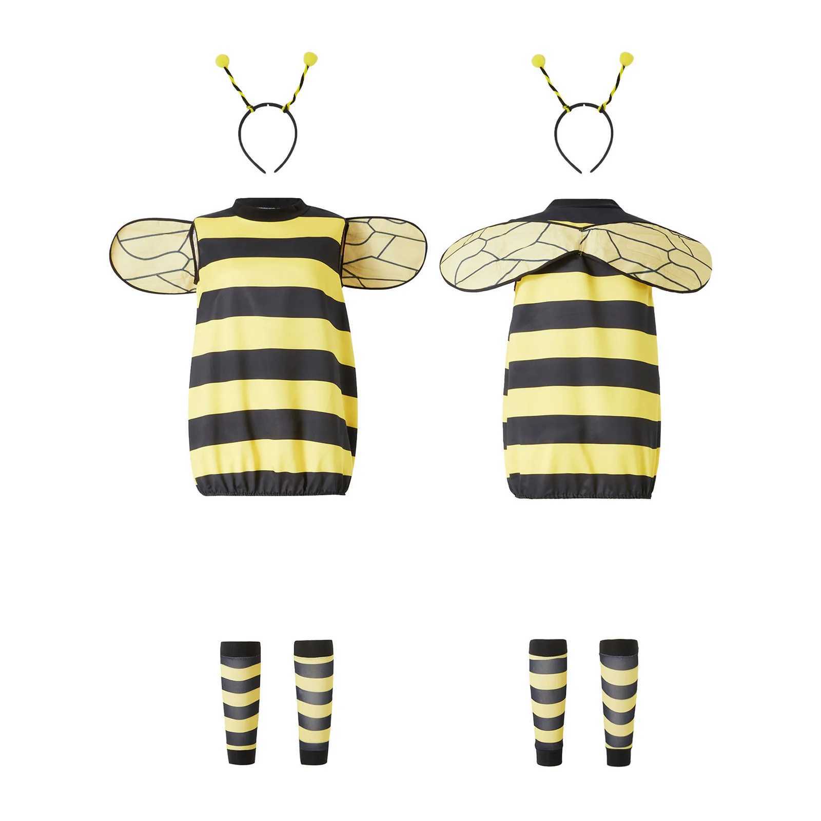Bee Costumes for Women Halloween Honey Bee Costume Adult Kids Little Bee Costume Antenna Headband+Dress+Wings+Leg Warmers W250117