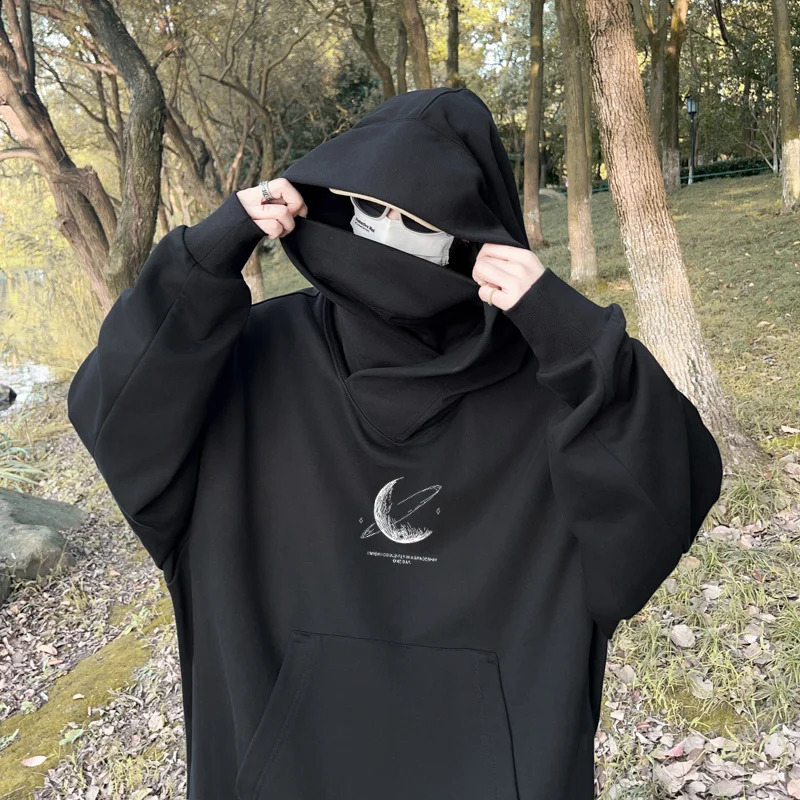 Moon Graphic Printed Ninja Hoodies Hombre Japanese Style Streetwear Turtleneck Sweatshirts Autumn Hip Hop Y2K Oversize Hoodie 250109Z