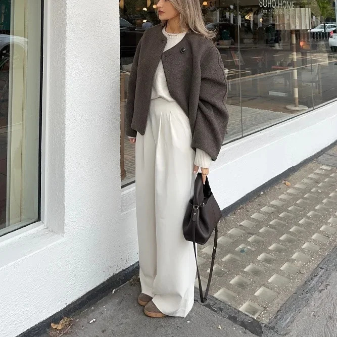 ZA CrossBorder Womens Fashionable Thickened Corduroy Jacket Stylish Versatile Round Neck Single Button AutumnWinter Arriv 250110