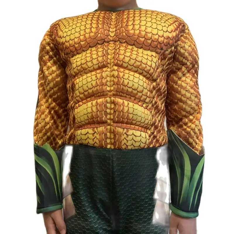 Kids Halloween Anime Costumes Boy Ocean Gold Aquaman Muscle Cosplay Costume Children Superhero Carnival Role play Suit Jumpsuits W250117