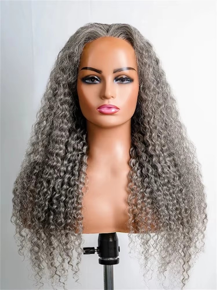 Silver grey ponytail wraps around human Salt And Pepper Long Deep Curly pony tail hairpiece 120g deep wave natural gray european raw hair 1pcs