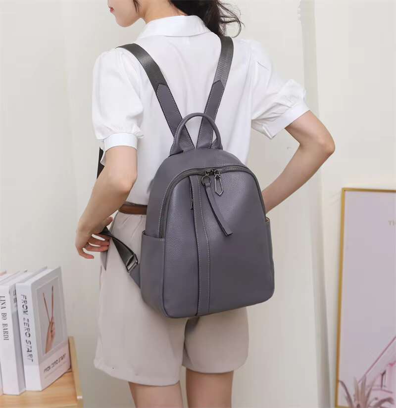 Real Cow Backpack Women Casual Ladies Travel Shoulder Bag Solid Pattern Genuine Leather Bagpack
