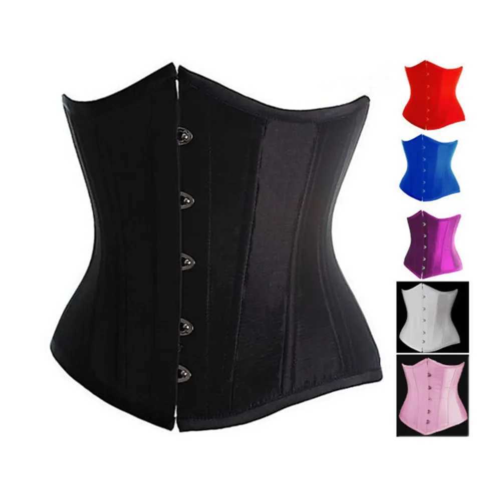 Sexy Women Vintage Satin Underbust Corset Waist Trainer Lace Up Bustier Renaissance Steampunk Slimming Body Lingerie XS-7XL W250120