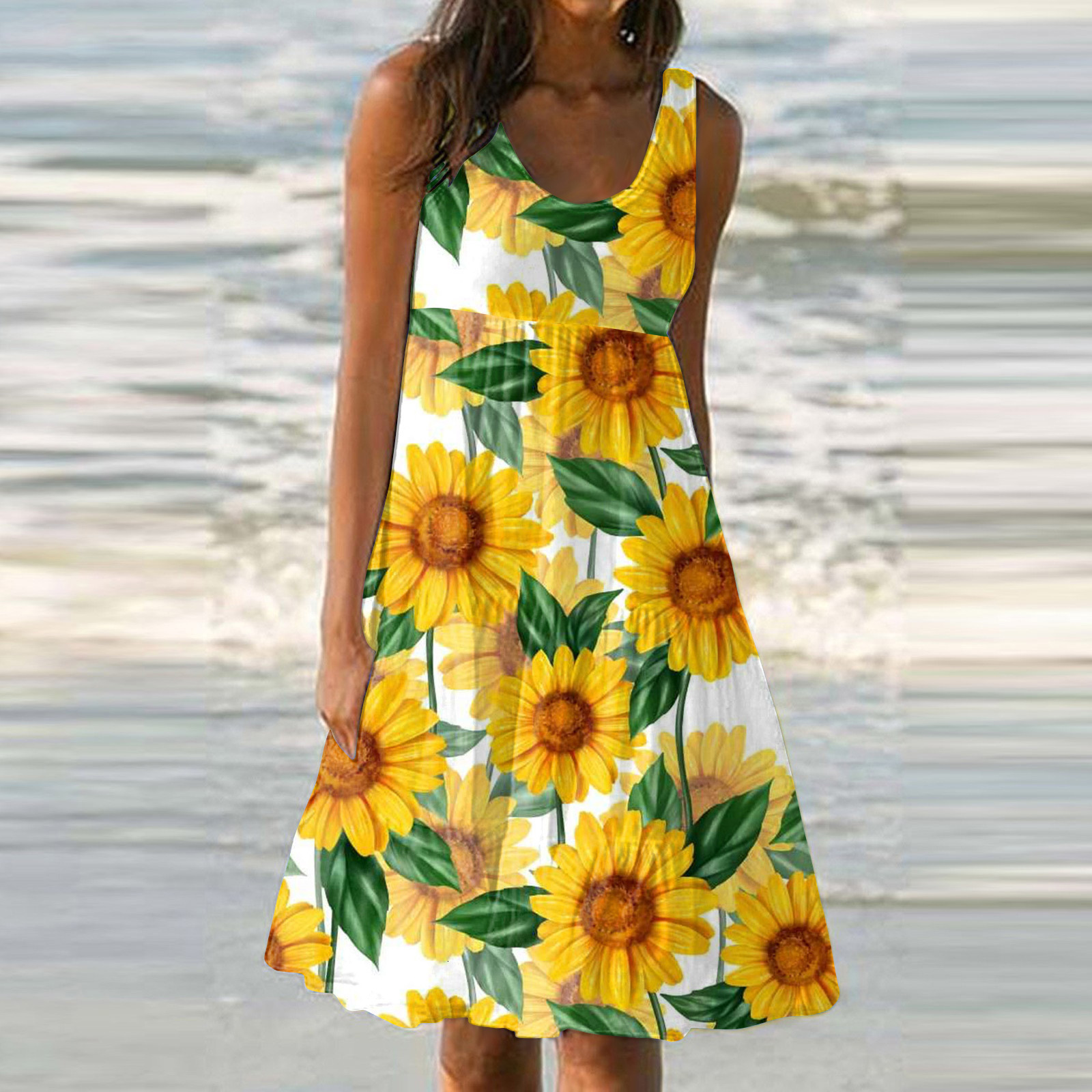2025 Summer New Beach Skirt Women's Designer Natural Scenery Beach Printed A-line Dress