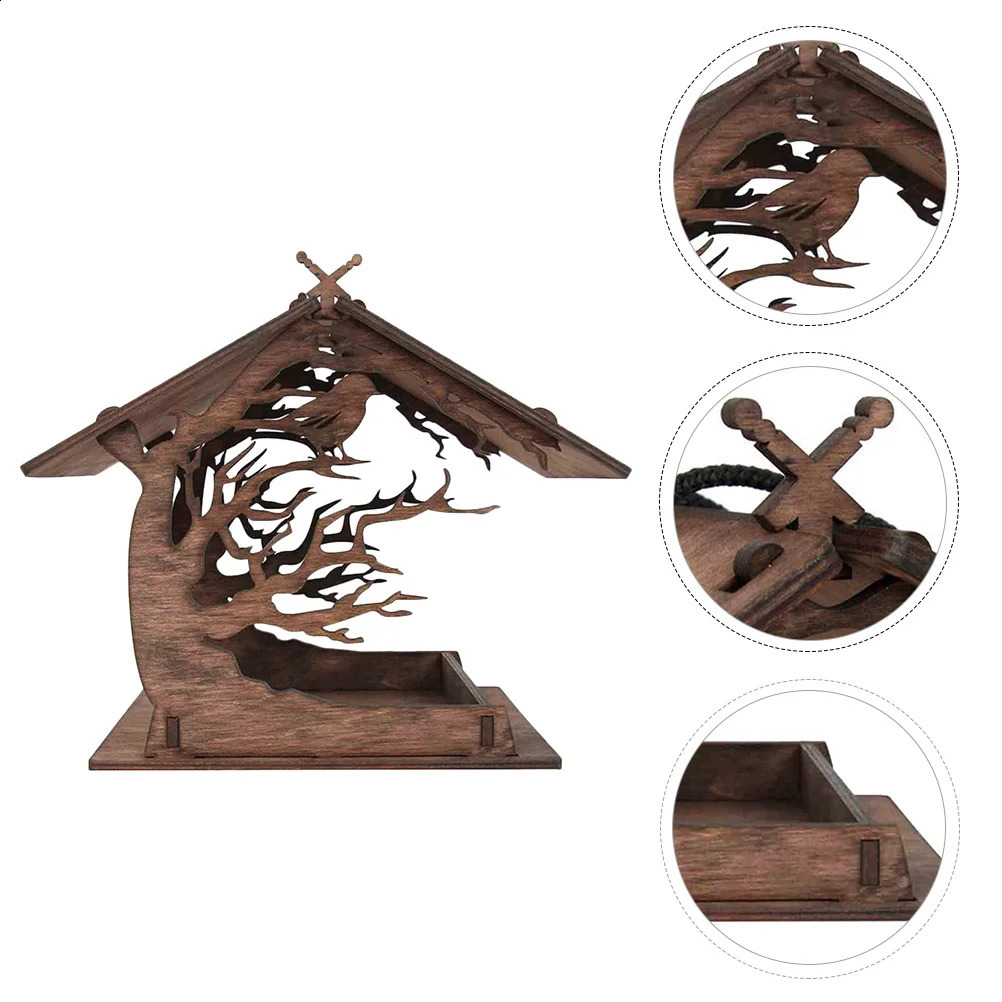 Bird Feeding House Garden Nest Home Food Container Birdhouse Feeder Hanging Wood Feeders 250121
