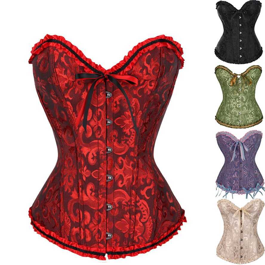 Sexy Corsets Bustiers Floral Lace Tops For Women Flower Print Vintage Corset Gothic Satin Lingerie Corset Overbust Boned W250120