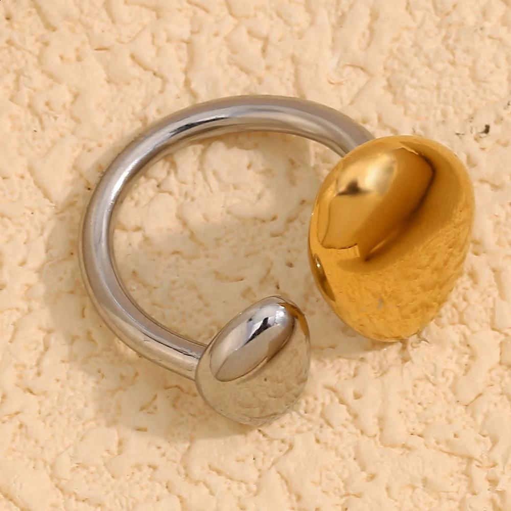 EBbelle 2 Tones Stainless Steel Rings For Women Double Mushroom Glossy Female acero inoxidable joyeria premium 250109