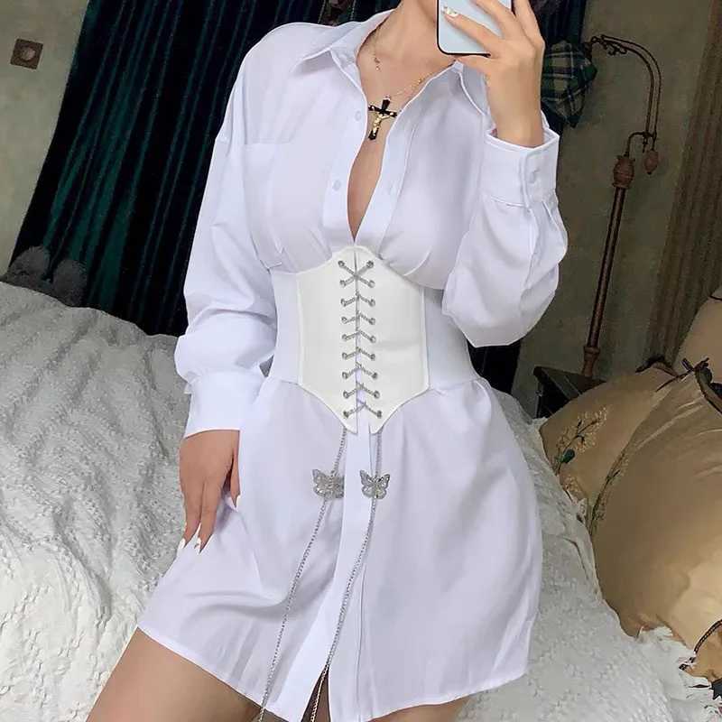 Butterfly Chain Corset Wide Belts Faux Leather Slimming Body Shaping Girdle Belt Women Elastic Tight High Waist for Daily Wear W250120