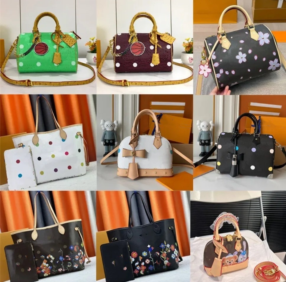 2025 new designer bags takashi murakami shoulder bag leather handbag women colorful bag fashion composite lady beach clutch tote woman bag purse wallets Black bag