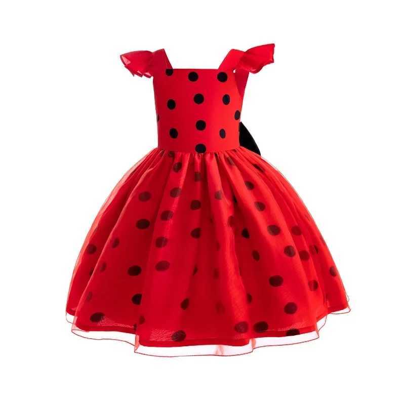 New 2024 Halloween Lady Girls bug Birthday Party Dress Toys Earrings Retro Costume Kids Clothes Black Dot Carnival Cosplay Sets W250117