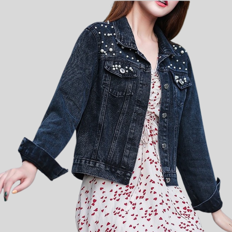 New best-selling denim jacket women's European station fat MM large size women's beaded diamond coat female student light blue jacket loose