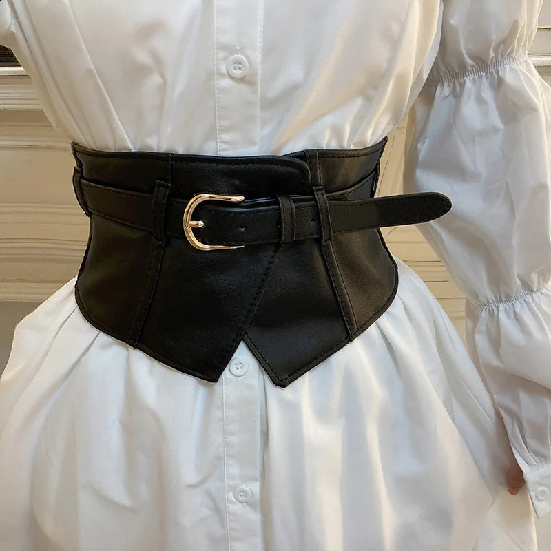 Classic Pin Buckle Wide Belts Black Elastic PU Waistband Trendy Corset Waspie Belt Dress Coat Girdle For Women Girls 250114