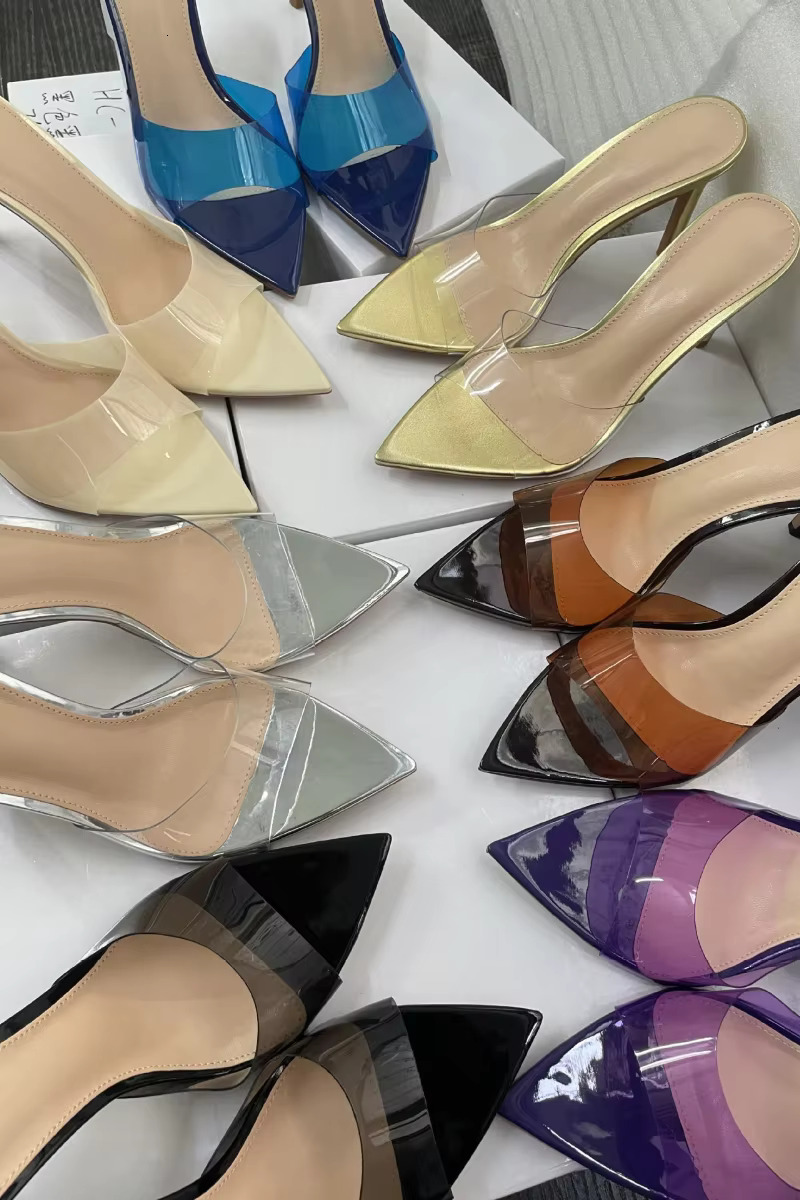 New Summer Women's Sandals Simple Transparent High-Heeled Stiletto Pointed Open-Toed Slippers Mules