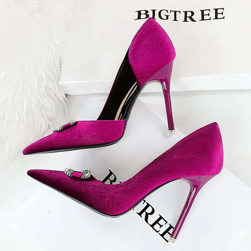 New Women 10.5cm High Rhie Pumps Lady Sexy Shallow Pointed Toe Veet Wedding Heels Female Purple Pink Green Shoes