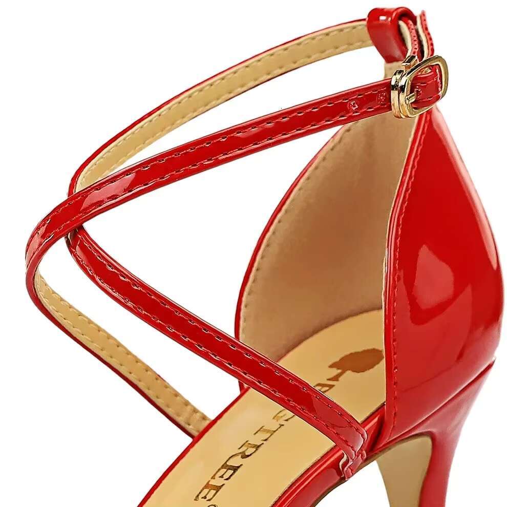 Summer Women Fetish 8cm 11cm High Beach Vacation Sandals Daily Cross Strap Mid Heels Lady Patent Leather Gladiators Shoes