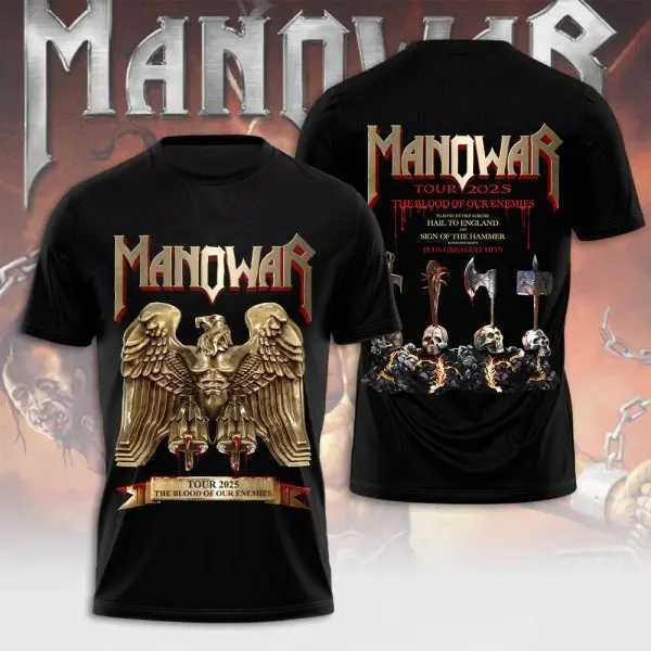 Rock Manowar Band 3D printed T-shirt mens hip-hop short sleeved T-shirt Harajuku O-neck T-shirt top oversized unisex Y2k clothing W250117