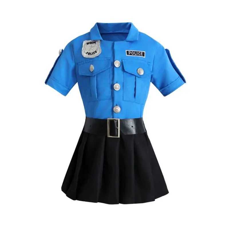 Girl Deluxe Police Dress Dressup Costume Justice Heroes Police Officer Uniform Send Walkie Talkie Baton Toy Gift Halloween Party W250117