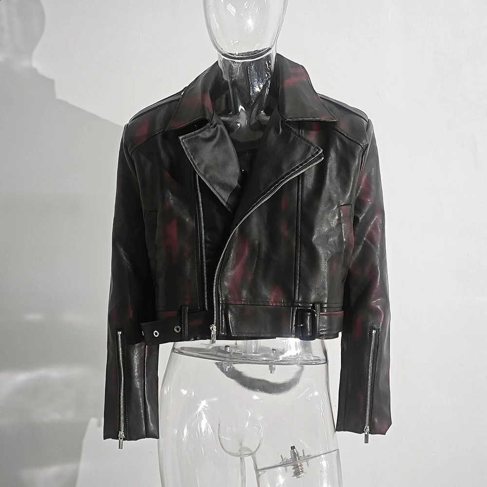 PFNW Ankra Red Brushed Color n Short PU Leather Jacket Autumn Fashion Lapel Zipper Mens Coat Loose Fit Tops 12C1299 250109