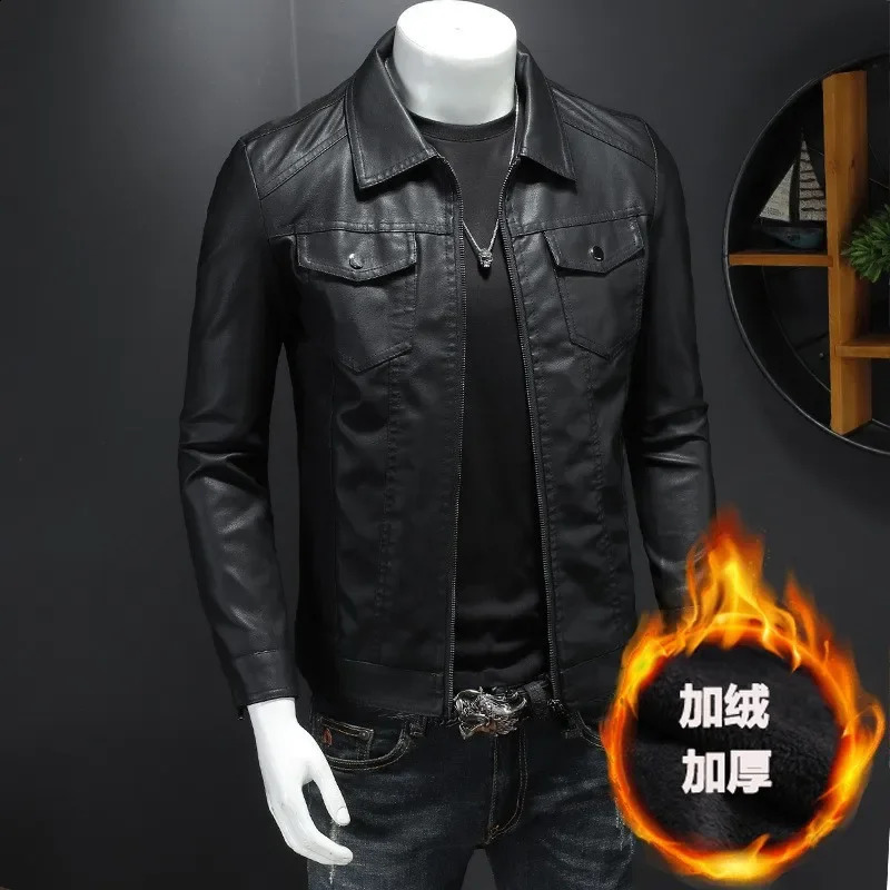Male Streetwear Leather Jacket Men Clothes Autumn Mens Motorcycle Jackets Lapel Zipper Fashion Slim PU Coats Spring 250109