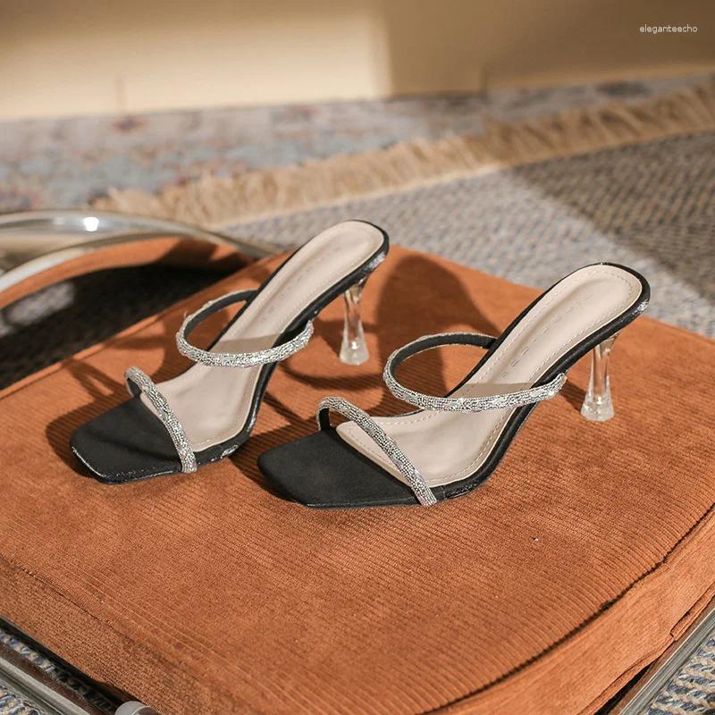 2025 S Fashion Designer Sandals Summer Sexy Open Toe Women Water Dia Shining Square Headed Banquet S High Heels For Ladies