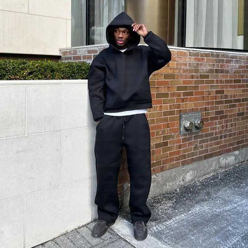 Hoodie Sweatpants Men Women Y2K Hooded Sweatshirt Kpop Solid Color Design Basic Jacket Top Hip Hop Streetwear Clothing Unisex W250117