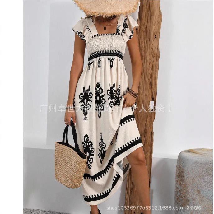 2025 Spring/summer New Women's Designer Vacation Style Printed Lace Up Sexy Dress Beach Skirt