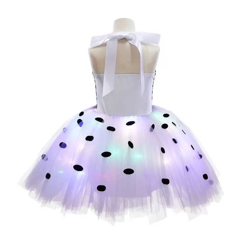 Dalmatian Dog Tutu Dress LED Light Baby Girl Spotted Animal Halloween Costume Preschool Puppy Dress Childrens Clothing 10T W250117