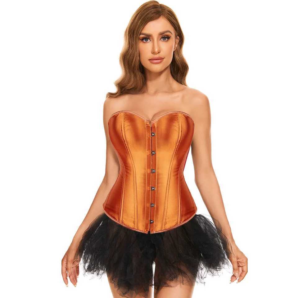 Corset Top Bustier For Women Overbust Satin Sexy Lace Up Vintage Style Plus Size Orange Simple And Adjustable Shapewear 1PC W250120