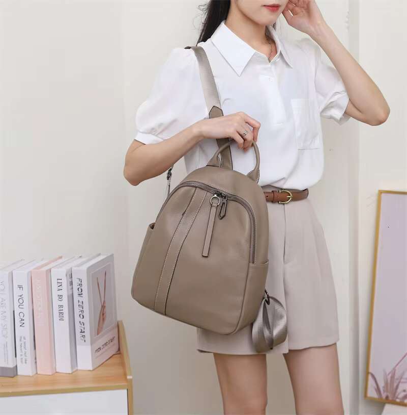Real Cow Backpack Women Casual Ladies Travel Shoulder Bag Solid Pattern Genuine Leather Bagpack