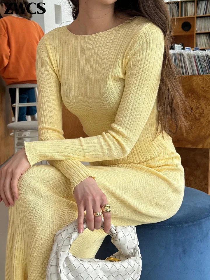 Casual Knit Pullovers Skirts Set Women Slim O-neck Long Sleeve Top Elastic Hip Package Skirt 2024 Autumn Lady Elegant Outfit 250113