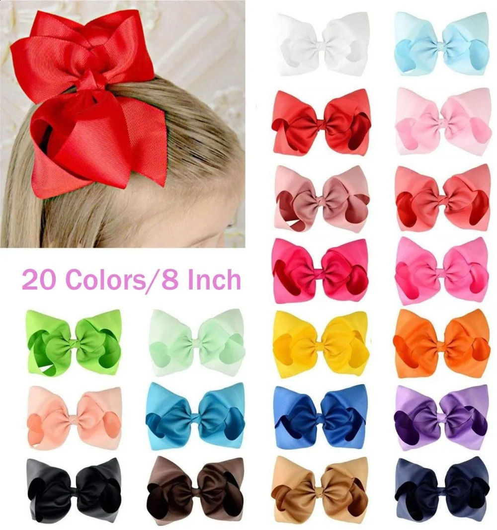 20Pcs 8 Hair Bows Clips Boutique Grosgrain Ribbon Big Large Bowknot Pinwheel Headbands For Baby Girls Teens Toddlers Kids 250120