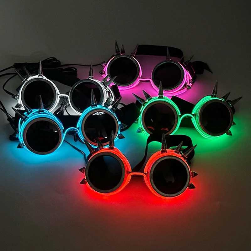 Retro Luminous Glowing Steampunk Glasses LED Light Party Decor Gothic Goggles Glasses With Nail Neon Glasses Men Women Supplies T250122