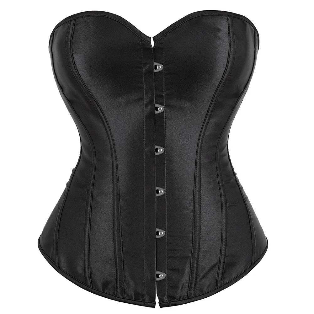Satin tight corset simple retro elegant full plastic bone waist ruffle shape Gothic sexy Korset Plus size W250120