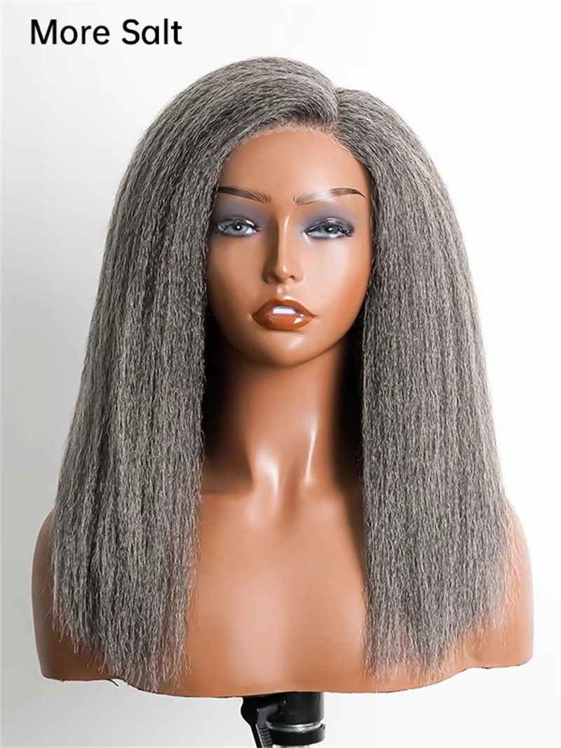 5x5 Closure Pepper Gray human Straight Salt Lace Front Wig Glueless Lace Frontal Human Hair Wigs