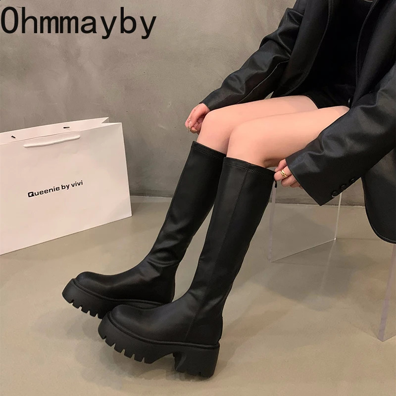 Platform Women KneeHigh Boots Fashion Zippers Shoes Autumn Winter Thick Heel Womens Knight Long Booties 250117