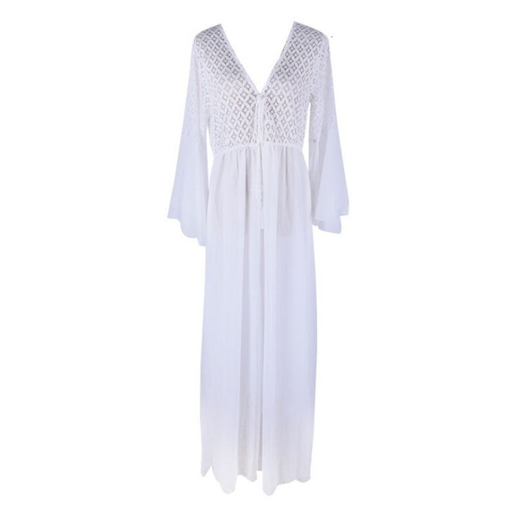 2025 New Designer Women's Lace Hollow Horn Sleeve Beach Vacation Long Dress Bikini Cover Sexy Sunscreen Shirt Beach Skirt