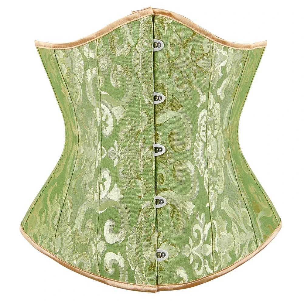 Jacquard Corset Top Women Sexy Boned Lace Up Underbust Bustier Waist Cinchers Body Shaper Gothic Basques Brown Pink W250120