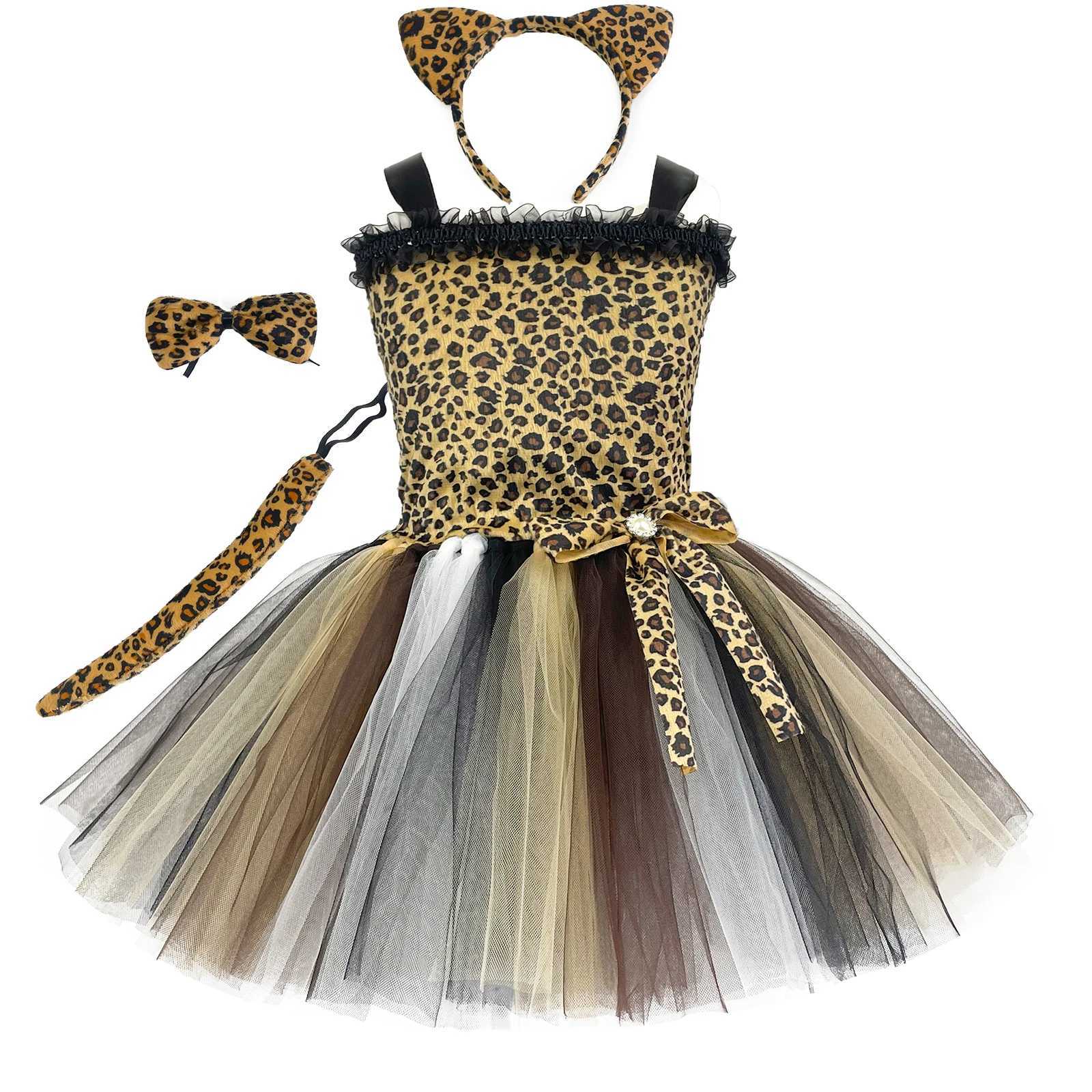 1Set Leopard Girls Tutu Dress Outfit Zoo Animal Kid Cosplay Costumes Toddler Baby Girl Performance Birthday Jungle Party Dresses W250117