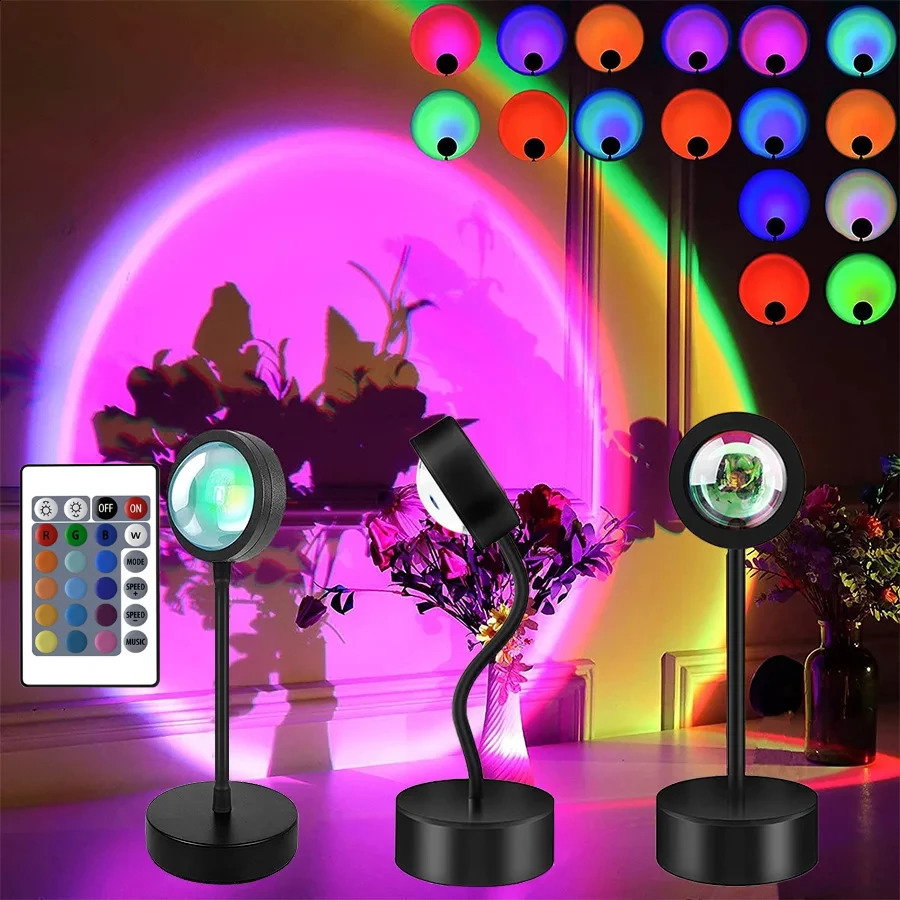 Sunset Lamp Night Light Multi Colors Projector Smart Life Remote Mood Party Led Lights Room Decoration Pography Gift 250120z