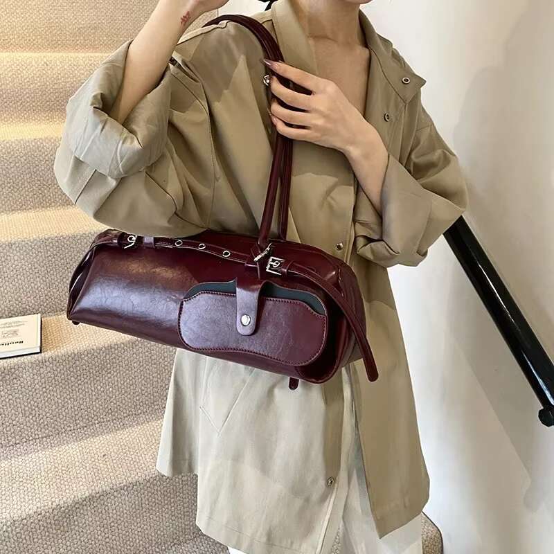 Big PU Leather Underarm Lady Shoulder Bag For Women 2024 Winter New Trend Y2k Tote Bags Retro Handbags And Purses