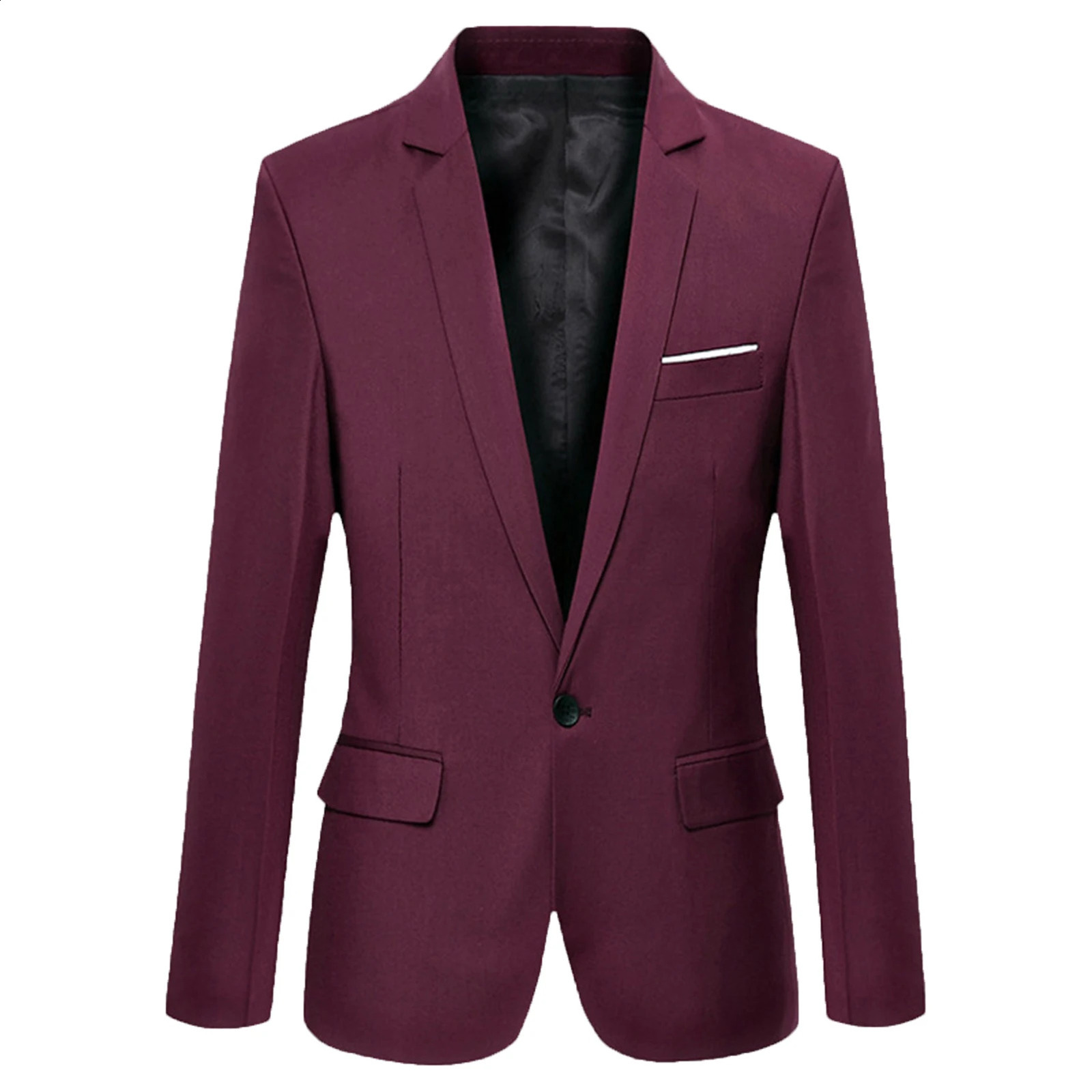 Mens Slim Formal Business Suit Coat One Button Lapel Long Sleeve Pockets Top Work Evening Dinner Wedding 250115