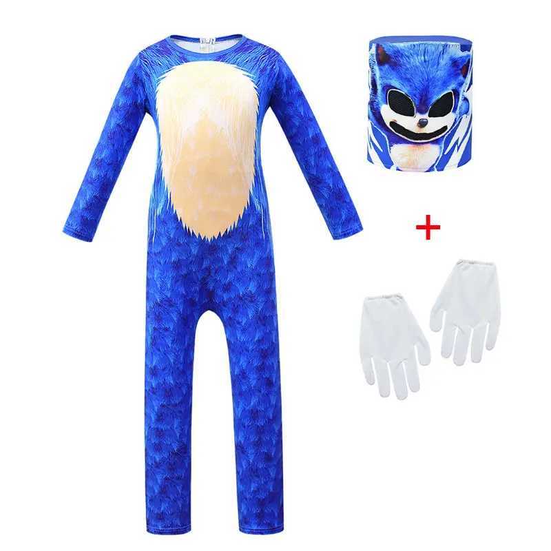 Childrens Anime Game Blue Red Black Shadow Hedge Jumpsuit Hog with Headgear Mask Cosplay Costumes for Kids Carnival Clothes W250117